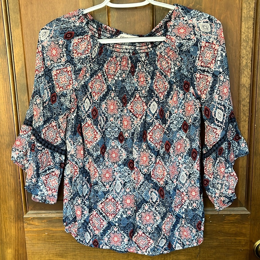 Red white and blue blouse